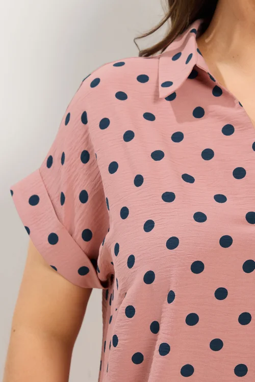 Yours Curve Pink Polka Dot Pleat Front Shirt - 26-28 Image 5