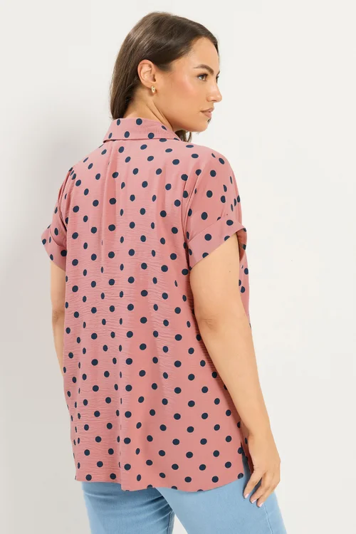 Yours Curve Pink Polka Dot Pleat Front Shirt - 26-28 Image 4