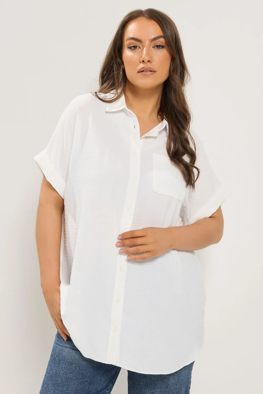 Yours Curve White Grown On Sleeve Shirt - 18 Image 1