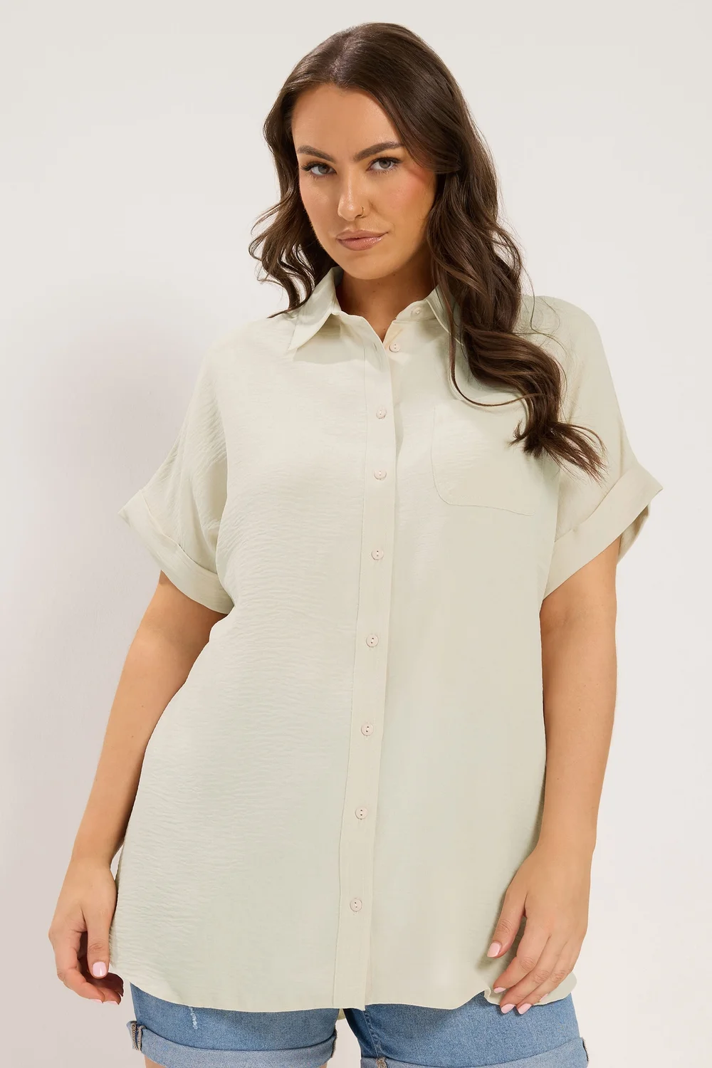 Yours Curve Natural Brown Grown On Sleeve Shirt - 12 Image 1