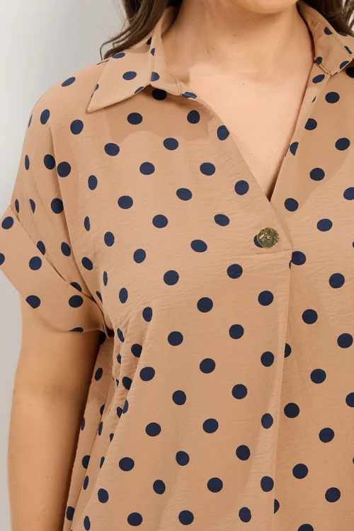 Yours Curve Natural Brown Polka Dot Pleat Front Shirt - 22-24 Image 5