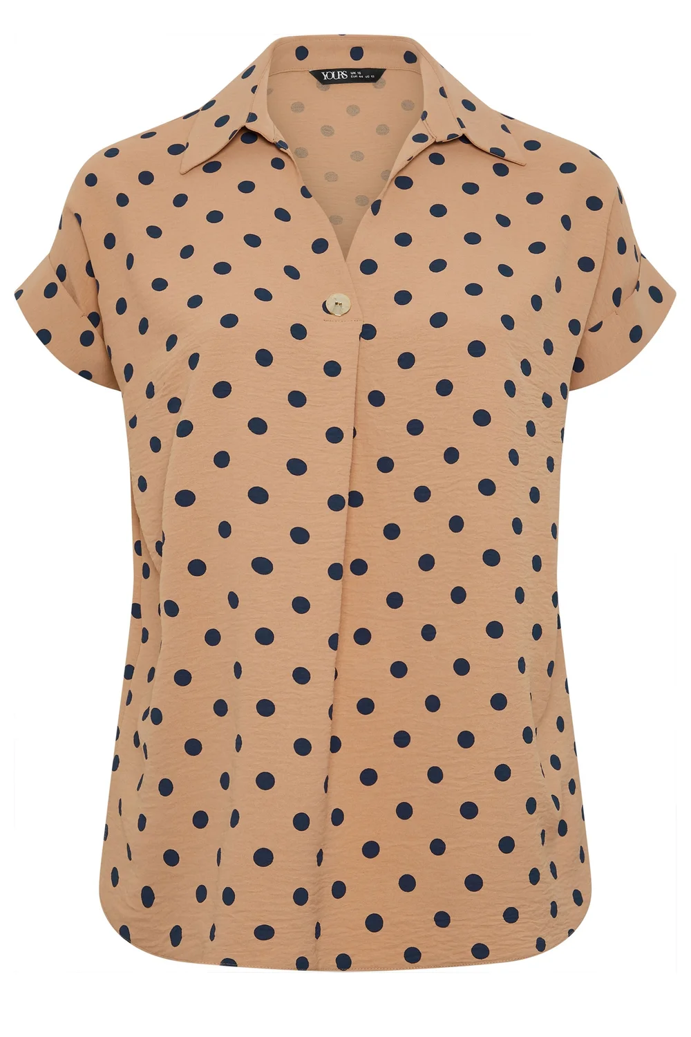 Yours Curve Natural Brown Polka Dot Pleat Front Shirt - 22-24 Image 2