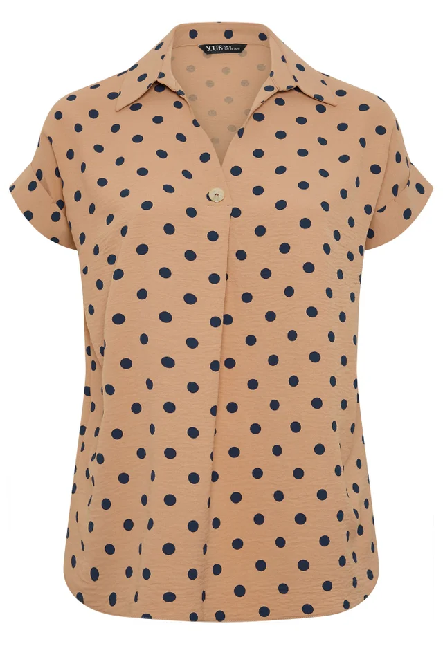 Yours Curve Natural Brown Polka Dot Pleat Front Shirt
