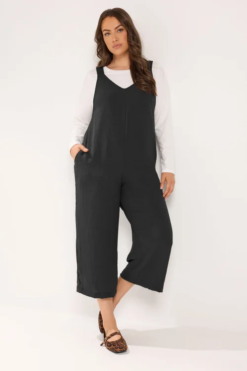 Yours Curve Black Loose Fit Dungarees - 22-24 Image 2