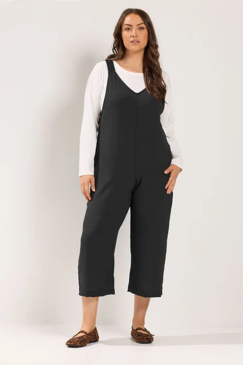 Yours Curve Black Loose Fit Dungarees - 22-24 Image 1