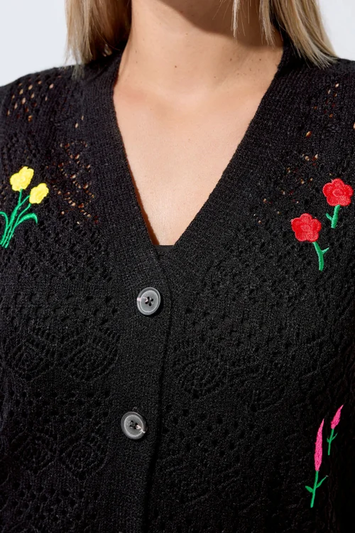 Yours Limited Curve Black Floral Embroidered Knitted Waistcoat - 10-12 Image 4