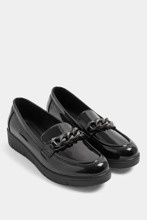 Yours Black Chain Detail Flatform Loafers In Wide E Fit - 5 Wide Image 2
