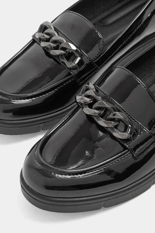 Yours Black Chain Detail Flatform Loafers In Wide E Fit - 5 Wide Image 4