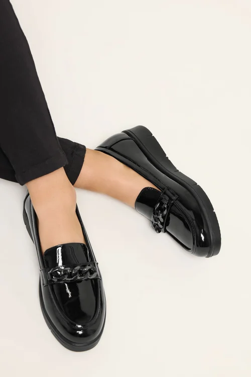 Yours Black Chain Detail Flatform Loafers In Wide E Fit - 5 Wide Image 1