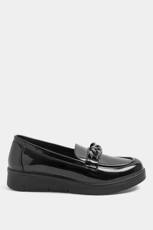 Yours Black Chain Detail Flatform Loafers In Wide E Fit - 5 Wide Image 3