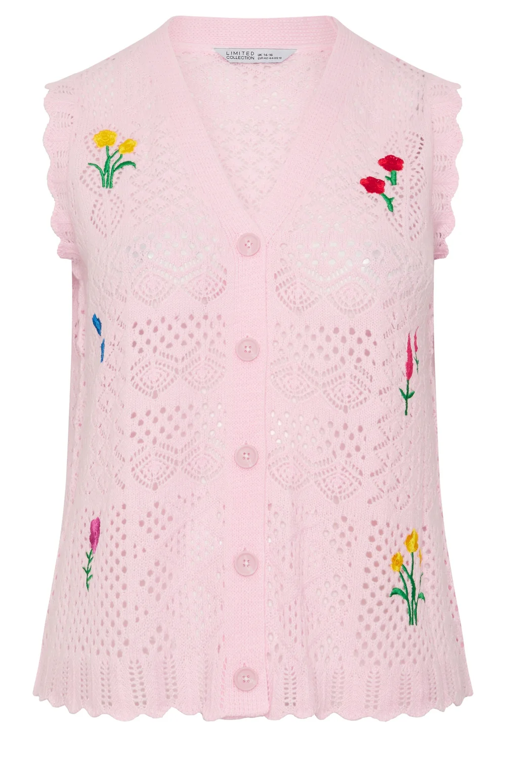 Yours Limited Collection Curve Pink Floral Knitted Waistcoat - 18-20 Image 5