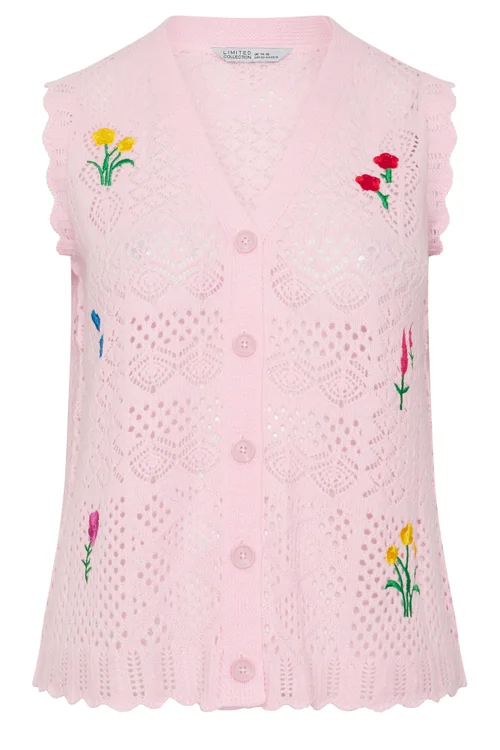 Yours Limited Collection Curve Pink Floral Knitted Waistcoat - 18-20 Image 5