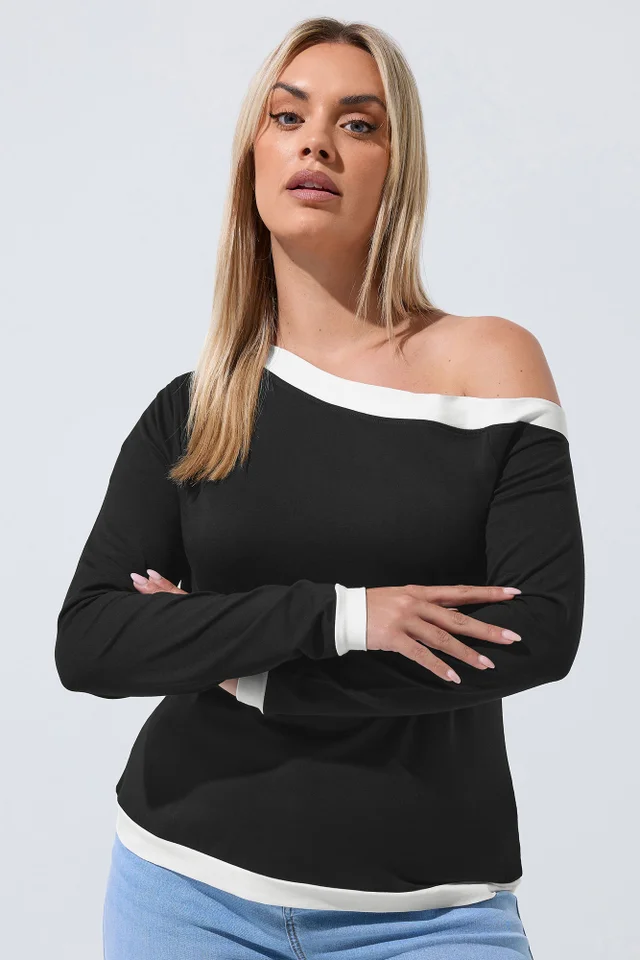 Yours Limited Collection Curve Black Contrast Off Shoulder Top