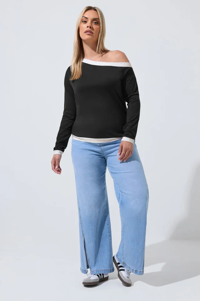 Yours Limited Collection Curve Black Contrast Off Shoulder Top