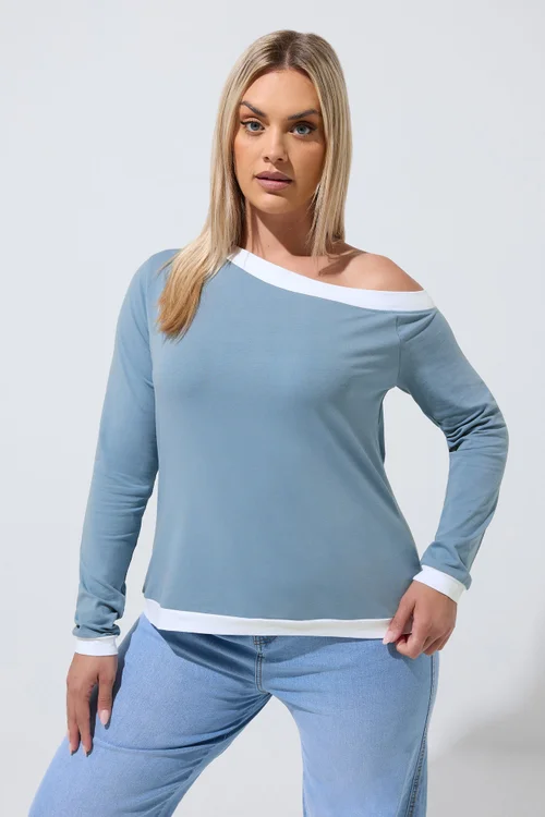 Yours Limited Collection Curve Blue Contrast Off Shoulder Top - 14 Image 1
