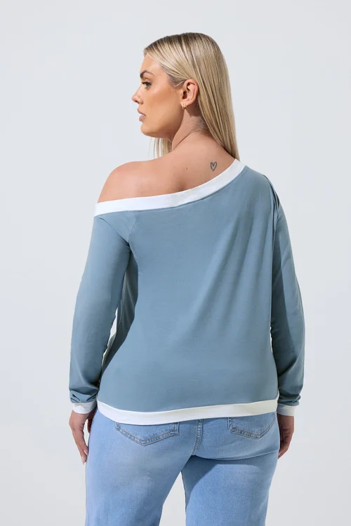 Yours Limited Collection Curve Blue Contrast Off Shoulder Top - 14 Image 2