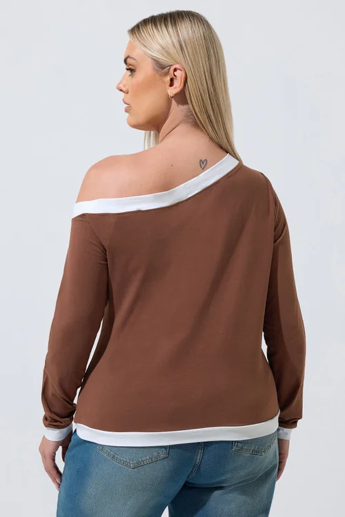Yours Limited Collection Curve Chocolate Brown Contrast Off Shoulder Top - 18 Image 3
