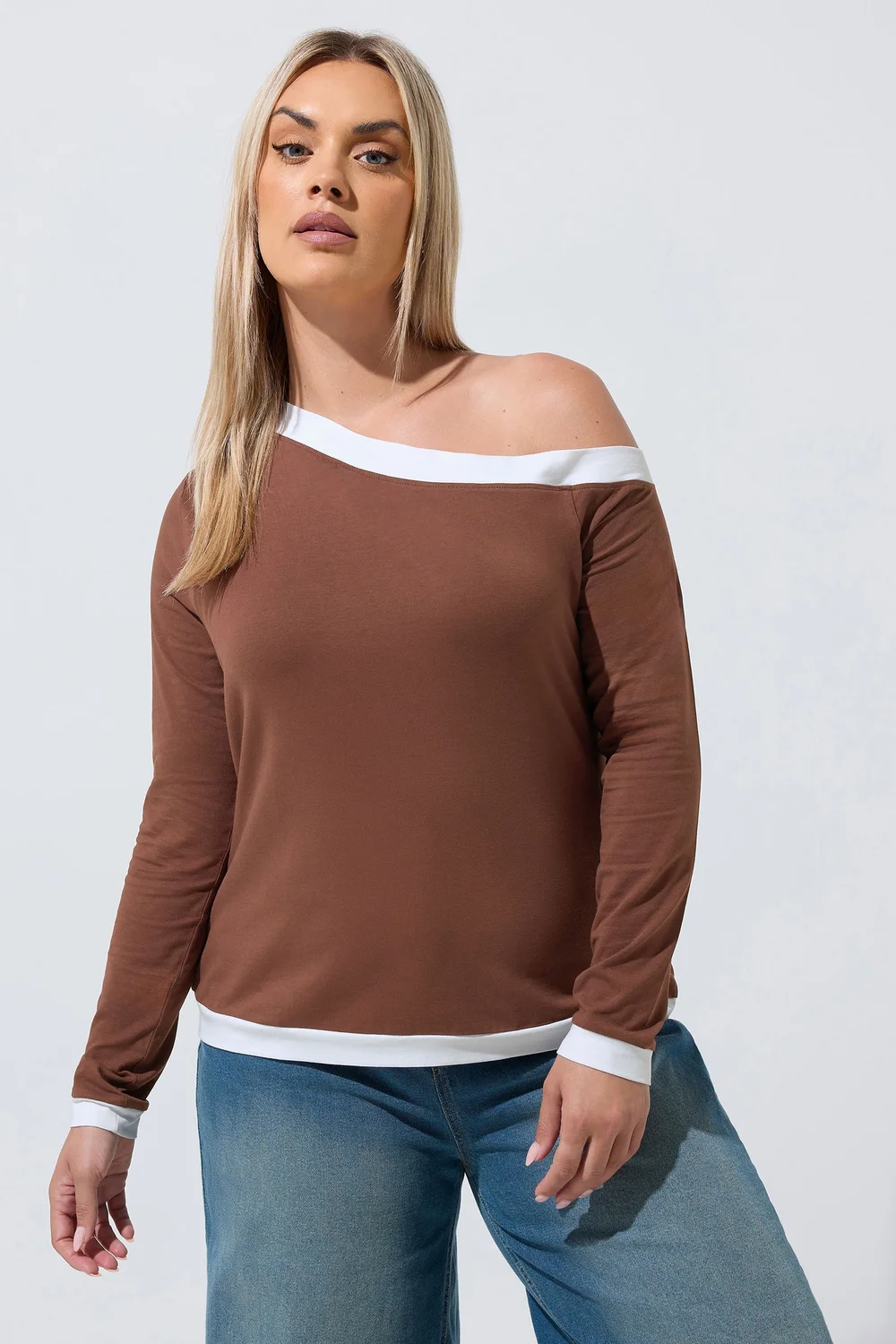 Yours Limited Collection Curve Chocolate Brown Contrast Off Shoulder Top - 18 Image 1
