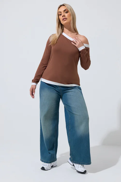 Yours Limited Collection Curve Chocolate Brown Contrast Off Shoulder Top - 18 Image 2