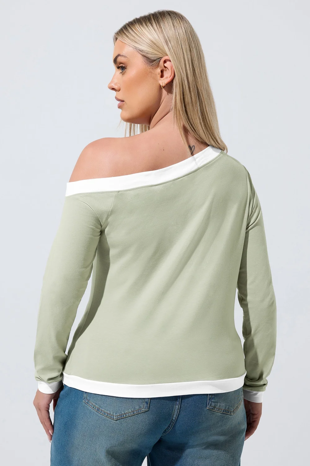 Yours Limited Collection Curve Sage Green Contrast Off Shoulder Top - 16 Image 3