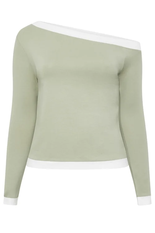 Yours Limited Collection Curve Sage Green Contrast Off Shoulder Top - 16 Image 5