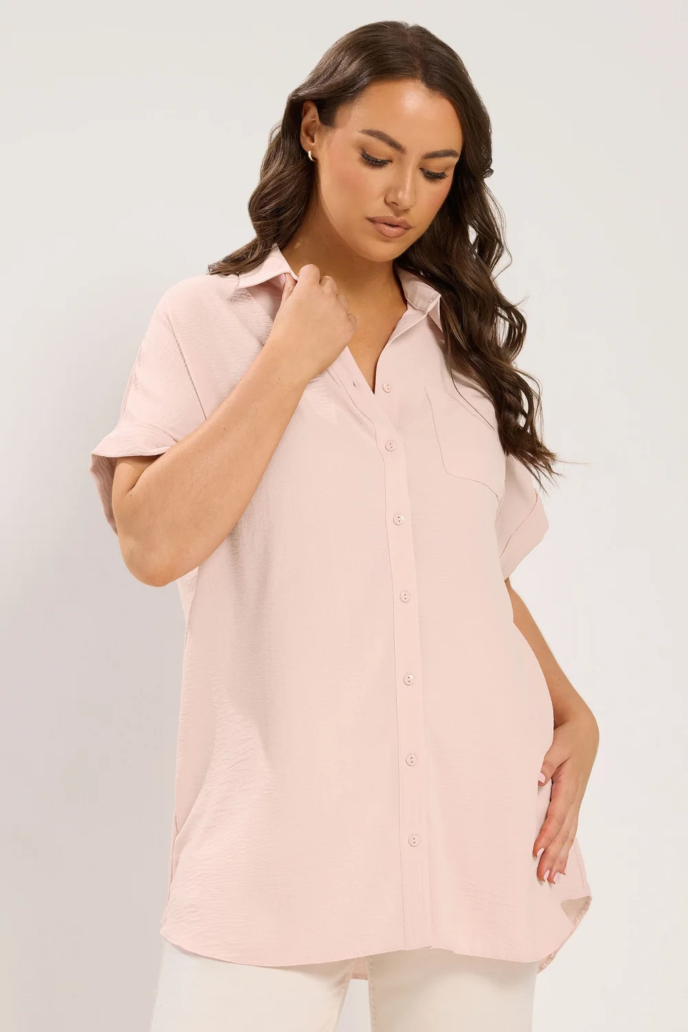 Yours Curve Pink Grown On Sleeve Shirt - 18 Image 1