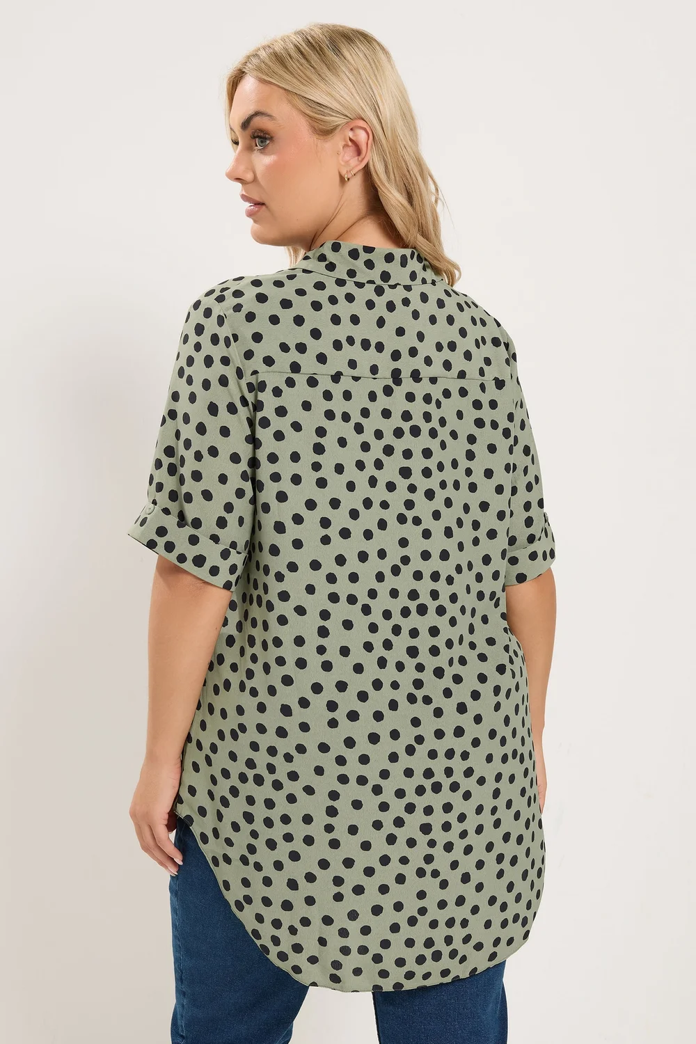 Yours Curve Khaki Green Polka Dot Half Placket Shirt - 20 Image 3