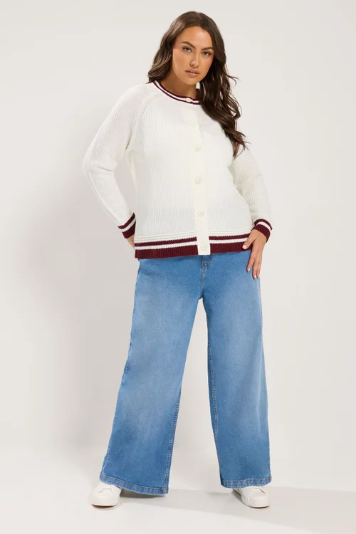 Yours Curve Ivory White Contrast Trim Cardigan - 22-24 Image 2