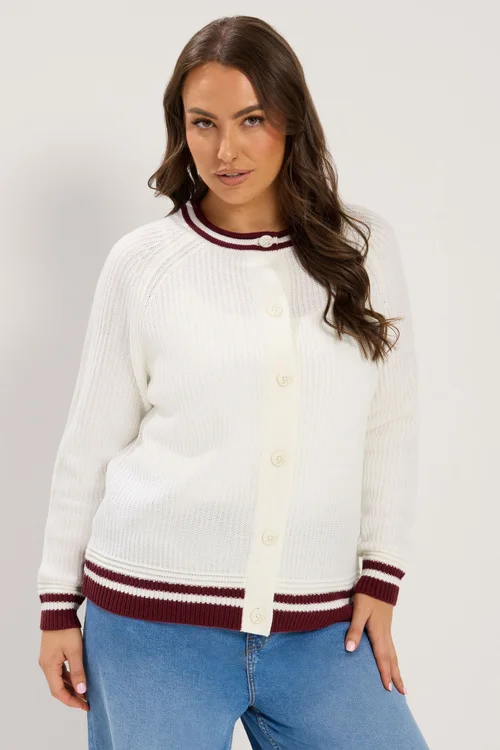 Yours Curve Ivory White Contrast Trim Cardigan - 22-24 Image 1