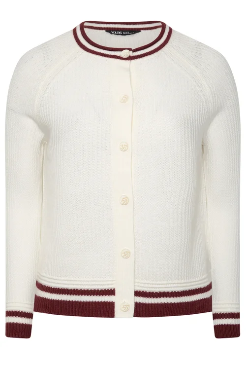 Yours Curve Ivory White Contrast Trim Cardigan - 22-24 Image 5