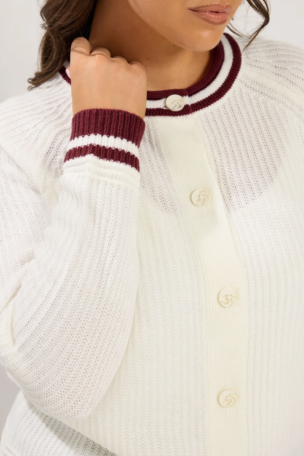 Yours Curve Ivory White Contrast Trim Cardigan - 22-24 Image 4