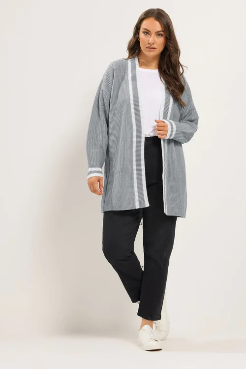 Yours Curve Grey Contrast Edge Cardigan - 14-16 Image 2