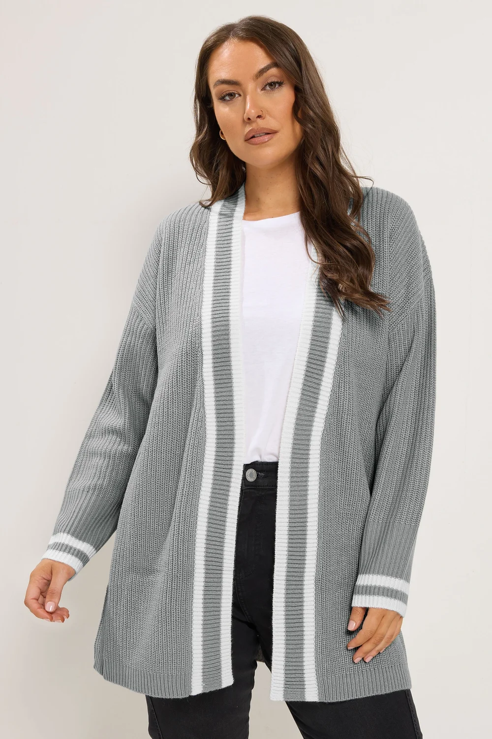 Yours Curve Grey Contrast Edge Cardigan - 14-16 Image 1