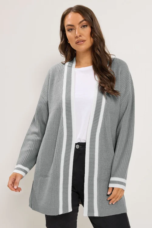 Yours Curve Grey Contrast Edge Cardigan - 14-16 Image 1