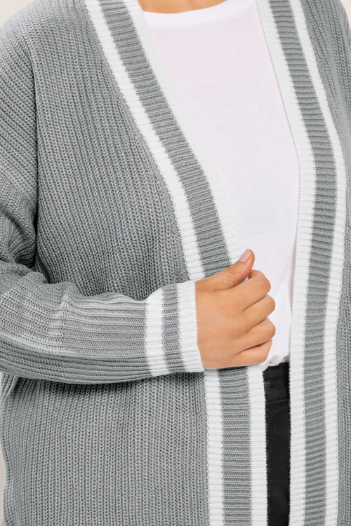 Yours Curve Grey Contrast Edge Cardigan - 14-16 Image 4