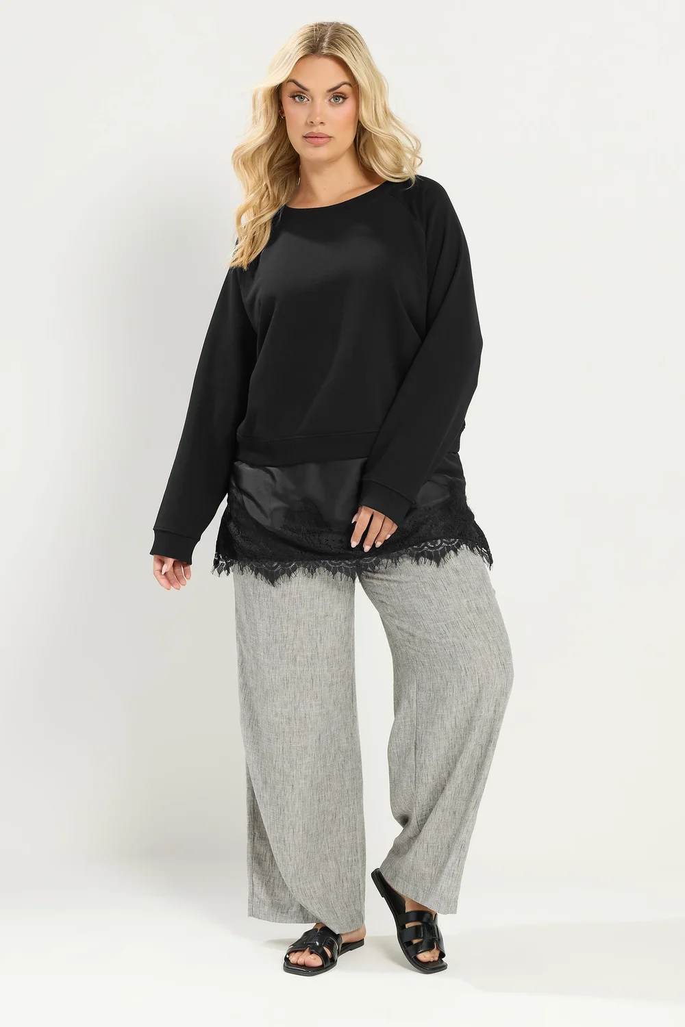 Yours Curve Black Lace 2-In-1 Jumper - 26-28 Image 2