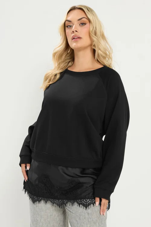 Yours Curve Black Lace 2-In-1 Jumper - 26-28 Image 1