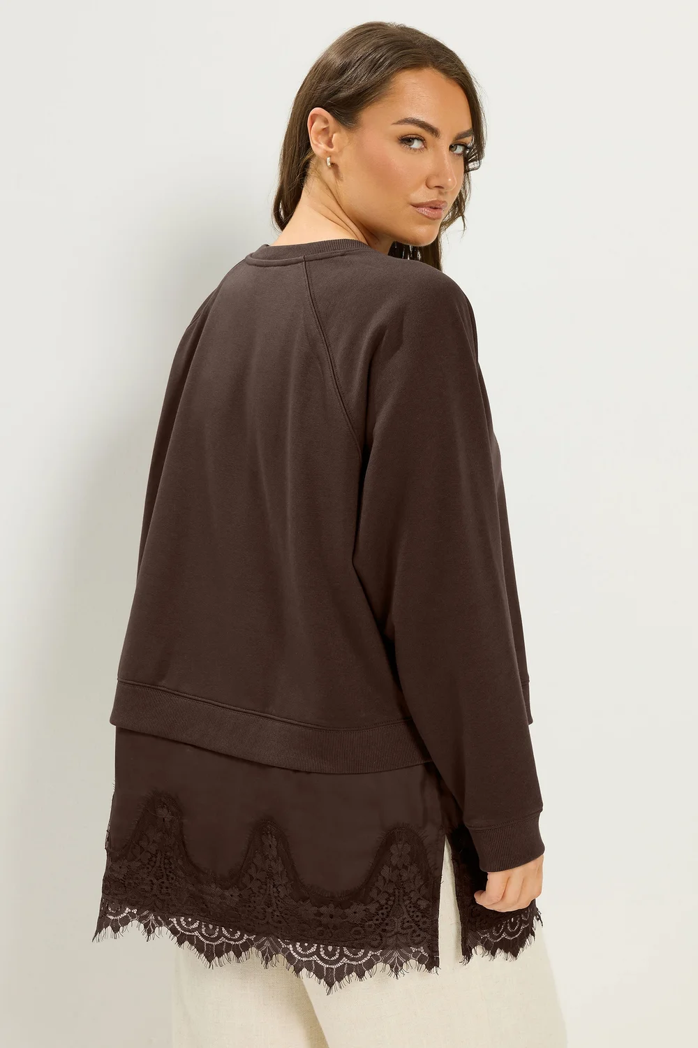 Yours Curve Chocolate Brown Lace 2-In-1 Jumper - 16 Image 4