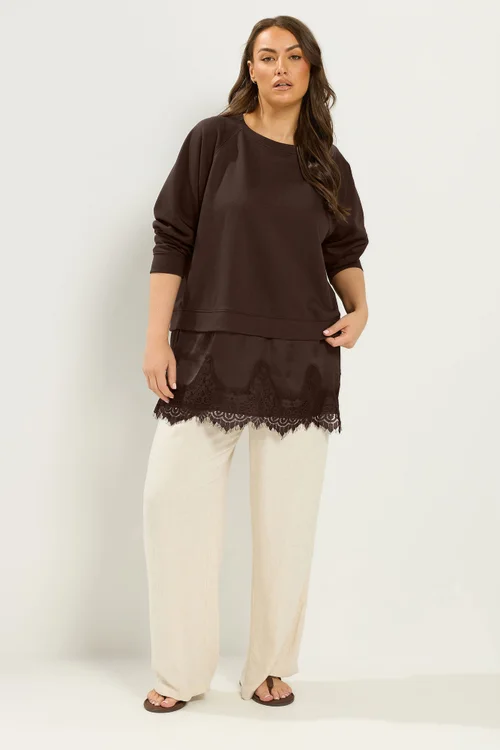 Yours Curve Chocolate Brown Lace 2-In-1 Jumper - 16 Image 3