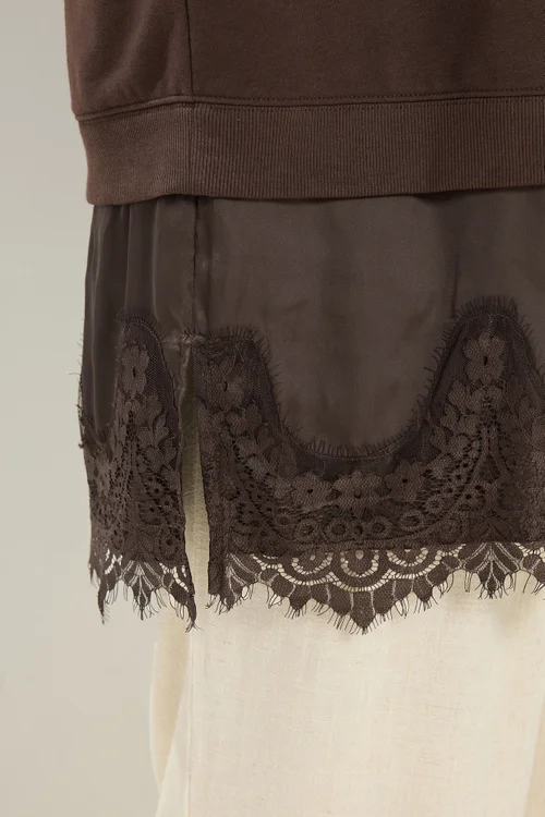 Yours Curve Chocolate Brown Lace 2-In-1 Jumper - 16 Image 5