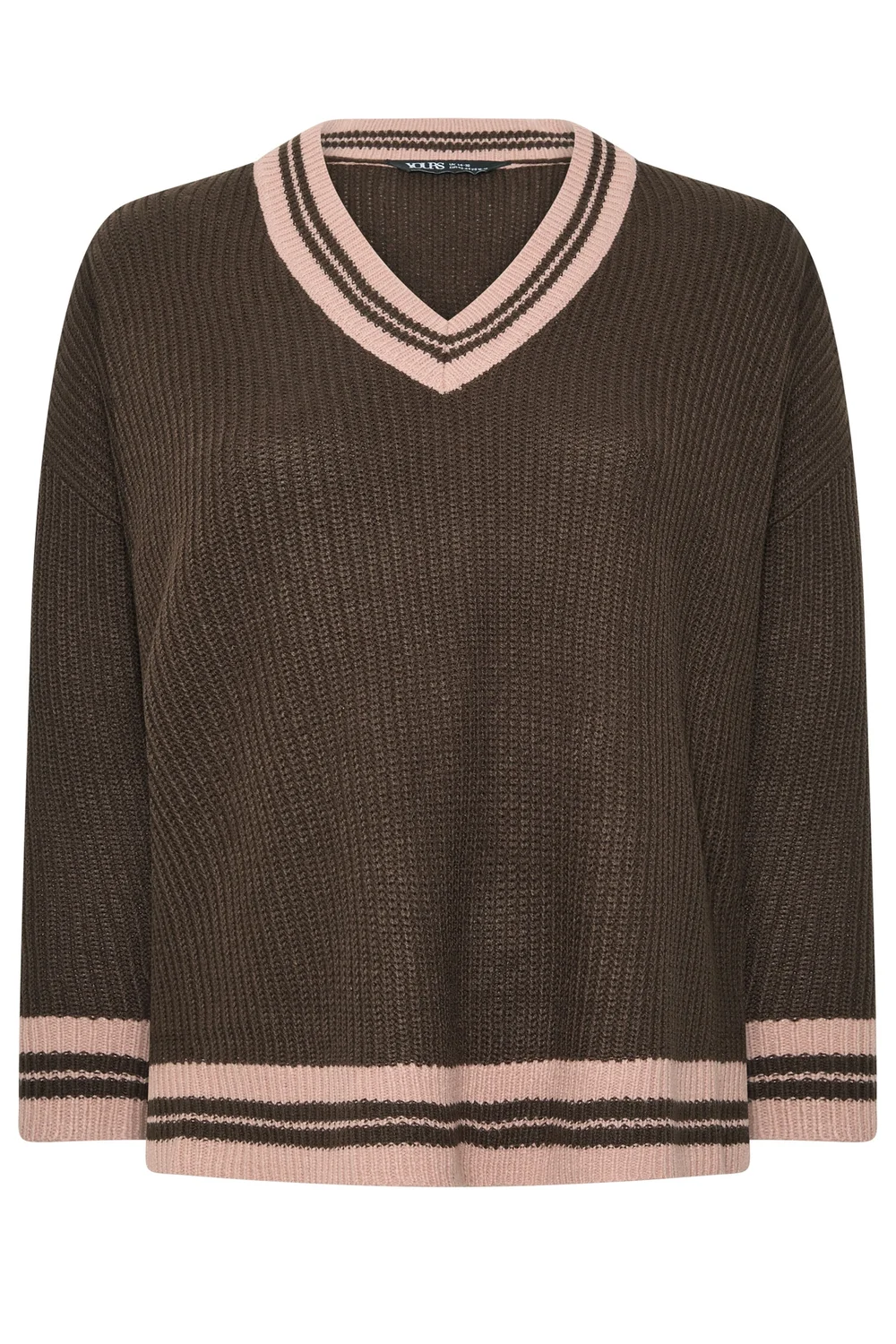 Yours Curve Chocolate Brown Contrast Knitted Jumper - 34-36 Image 5