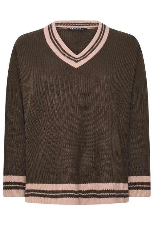Yours Curve Chocolate Brown Contrast Knitted Jumper - 34-36 Image 5