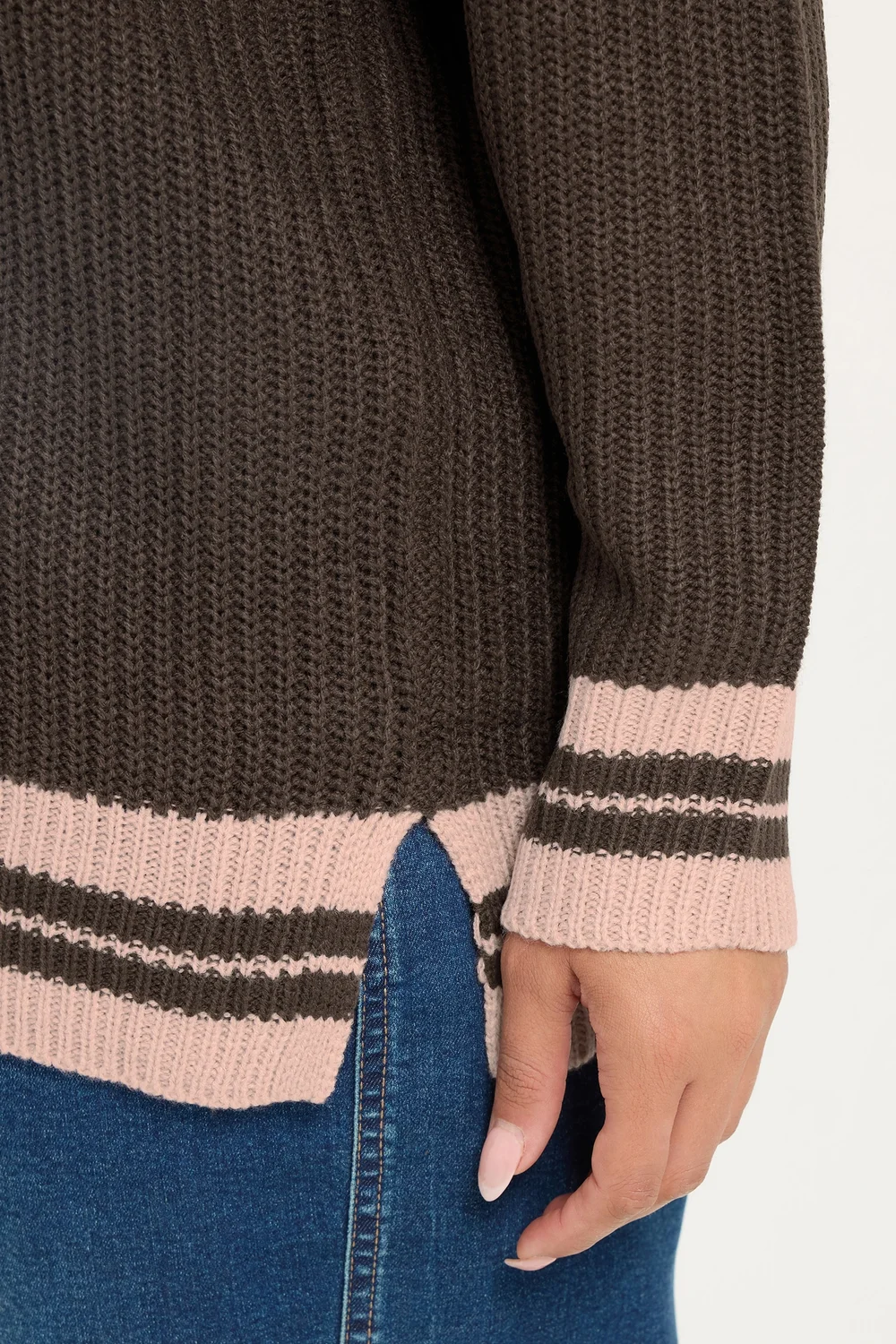 Yours Curve Chocolate Brown Contrast Knitted Jumper - 34-36 Image 4