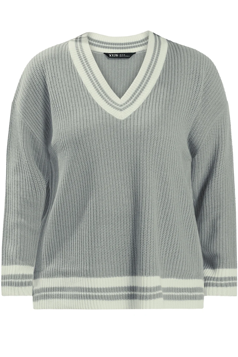 Yours Curve Grey & White Knitted Tennis Jumper - 34-36 Image 5