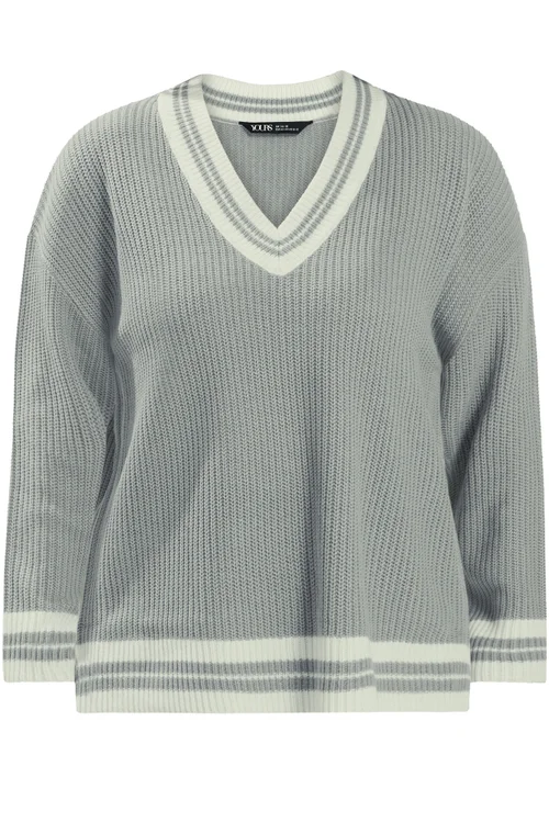 Yours Curve Grey & White Knitted Tennis Jumper - 34-36 Image 5