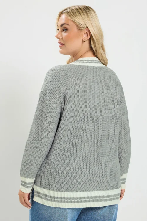 Yours Curve Grey & White Knitted Tennis Jumper - 34-36 Image 3