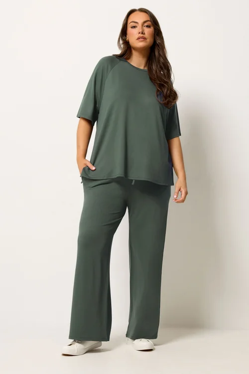 Yours Curve Green Soft Touch Wide Leg Joggers - 22-24/L30 Image 1