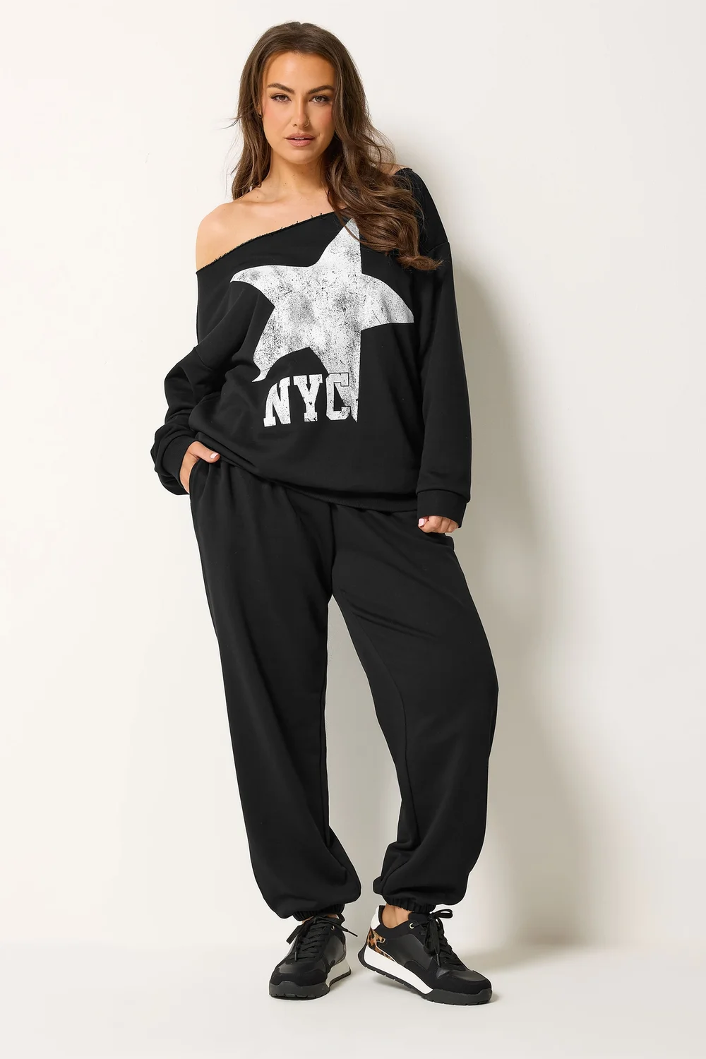 Yours Curve Black 'NYC' Slouch Sweatshirt & Jogger Set - 26-28 Image 2