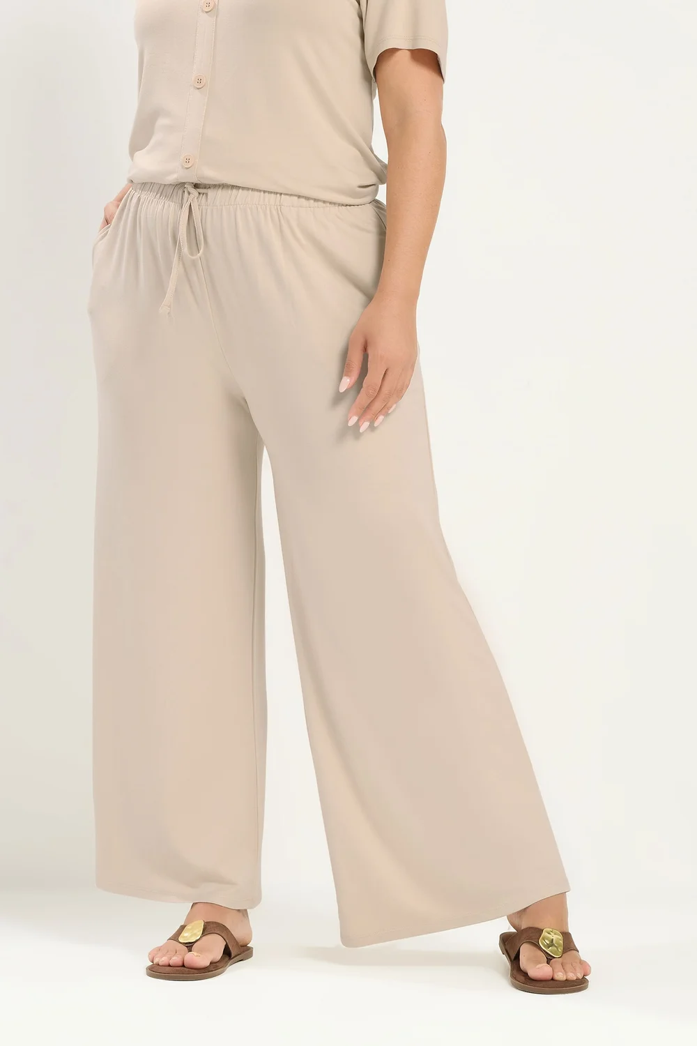 Yours Curve Natural Brown Soft Touch Trousers - 30-32/L30 Image 2