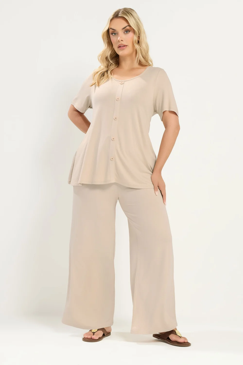 Yours Curve Natural Brown Soft Touch Trousers - 30-32/L30 Image 1